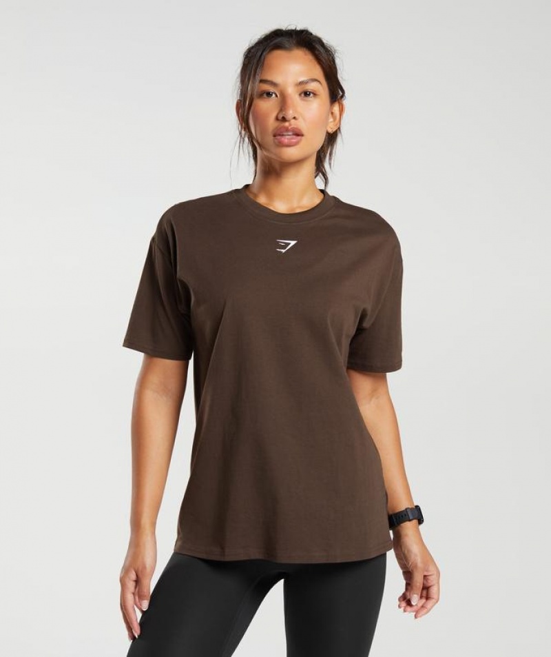 T-Shirts Gymshark Fraction Oversized T-Shirt Marrones | QOCYK9467