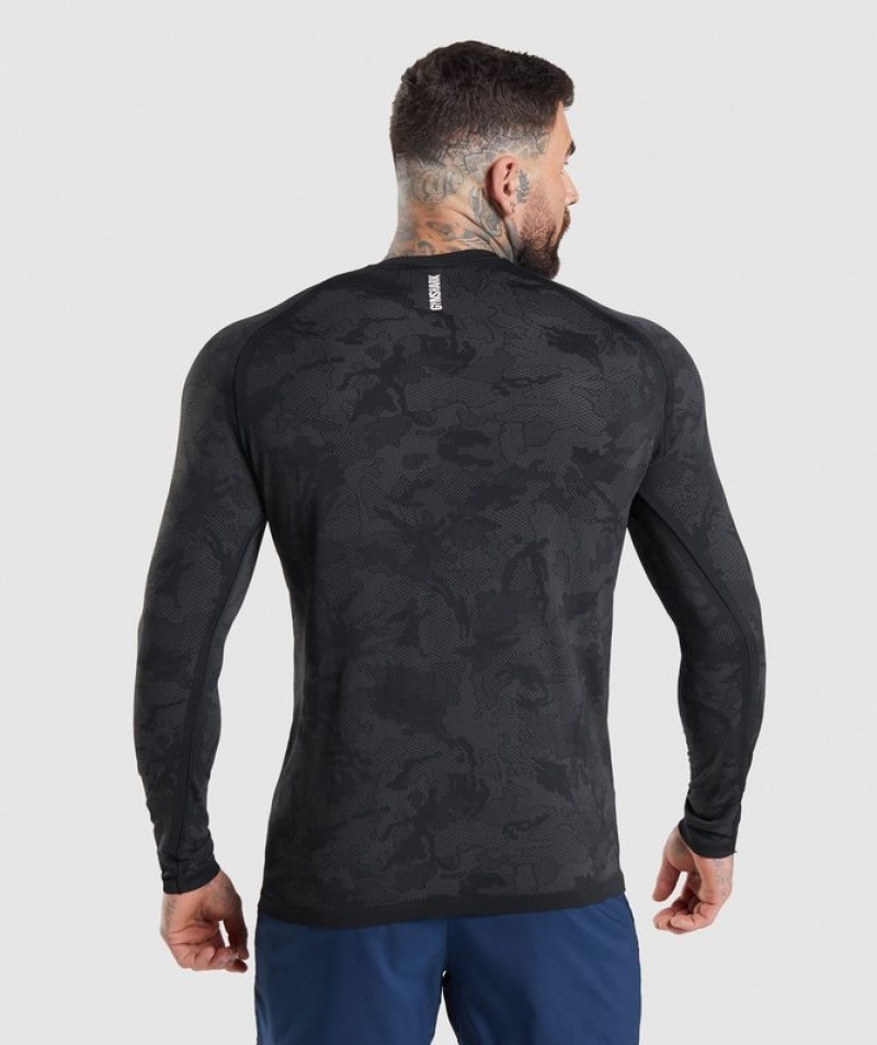 T-Shirts Gymshark Geo Seamless Long Sleeve T-Shirt Gris | PURNF4178