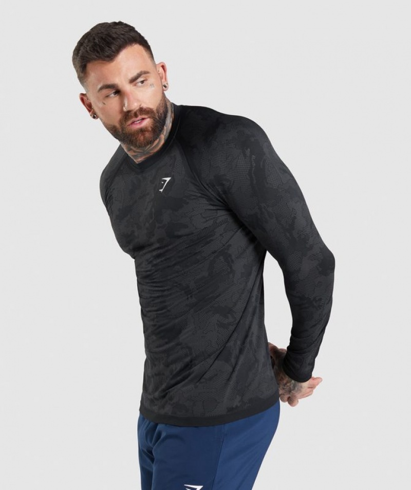 T-Shirts Gymshark Geo Seamless Long Sleeve T-Shirt Gris | PURNF4178