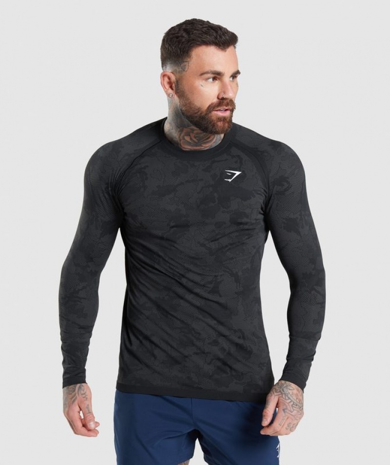 T-Shirts Gymshark Geo Seamless Long Sleeve T-Shirt Gris | PURNF4178