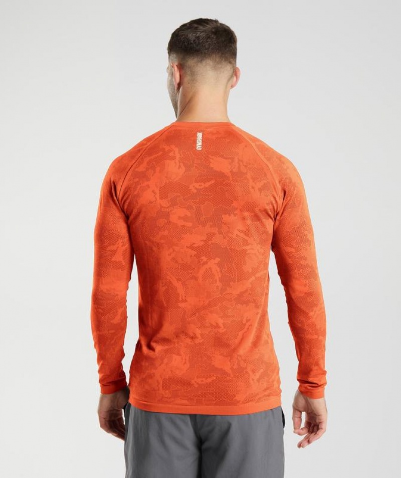 T-Shirts Gymshark Geo Seamless Long Sleeve T-Shirt Rojas | CPNRB5763