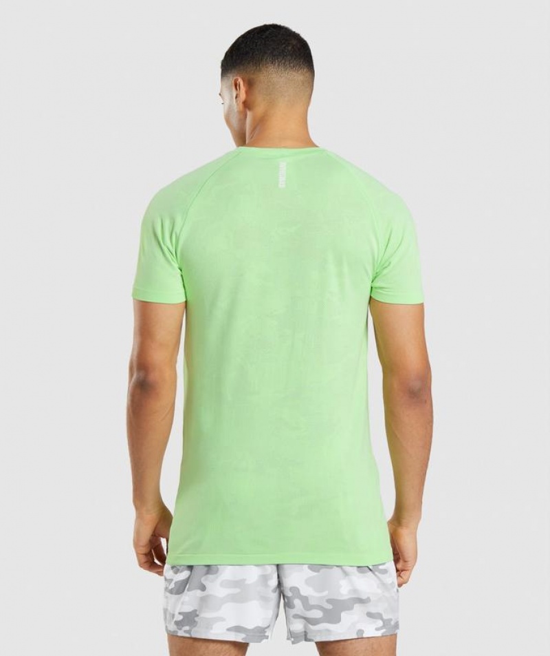 T-Shirts Gymshark Geo Seamless T-Shirt Bali Green/White | RPDXG3567