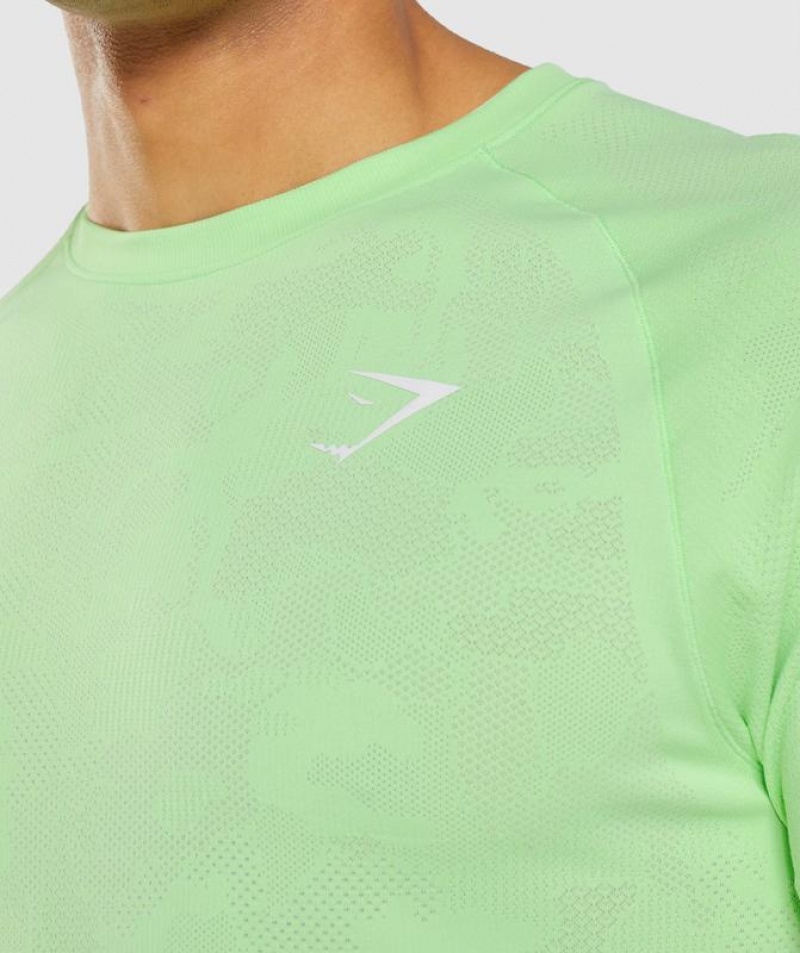 T-Shirts Gymshark Geo Seamless T-Shirt Bali Green/White | RPDXG3567