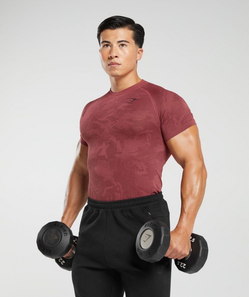 T-Shirts Gymshark Geo Seamless T-Shirt Burdeos | XPGEQ9310