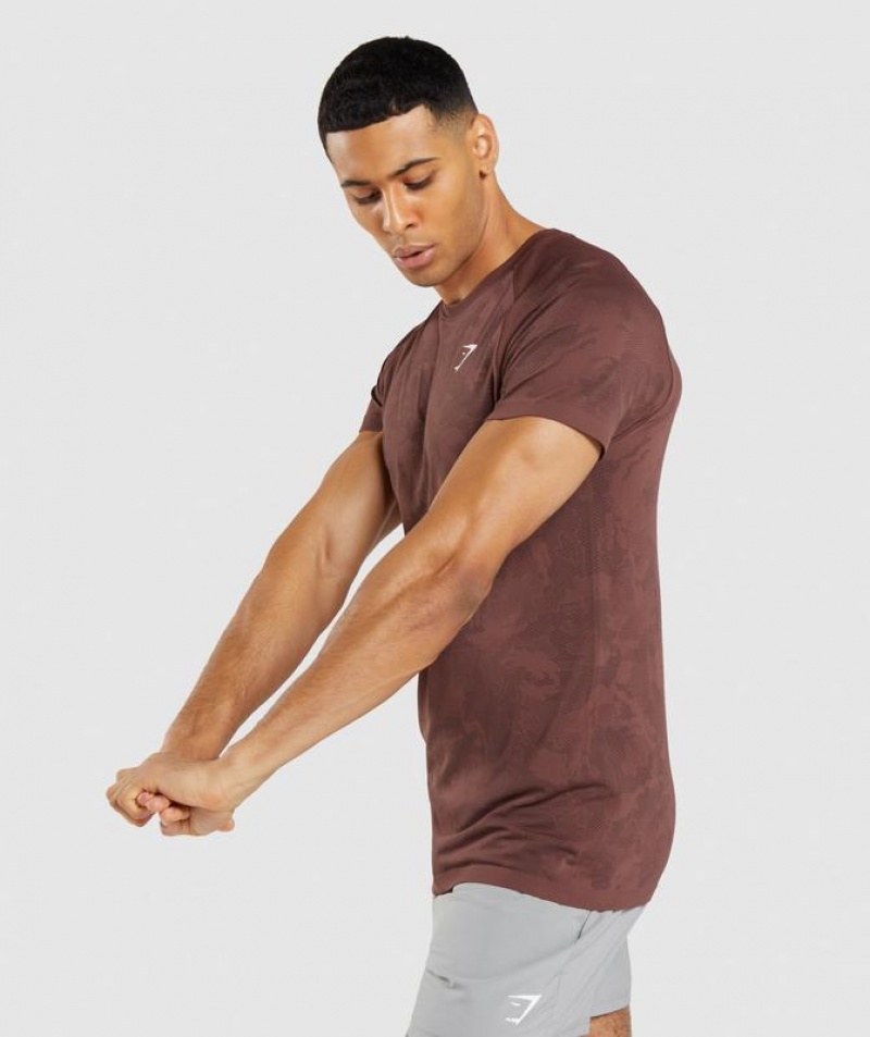 T-Shirts Gymshark Geo Seamless T-Shirt Cherry Brown/Black | UTWGX5814