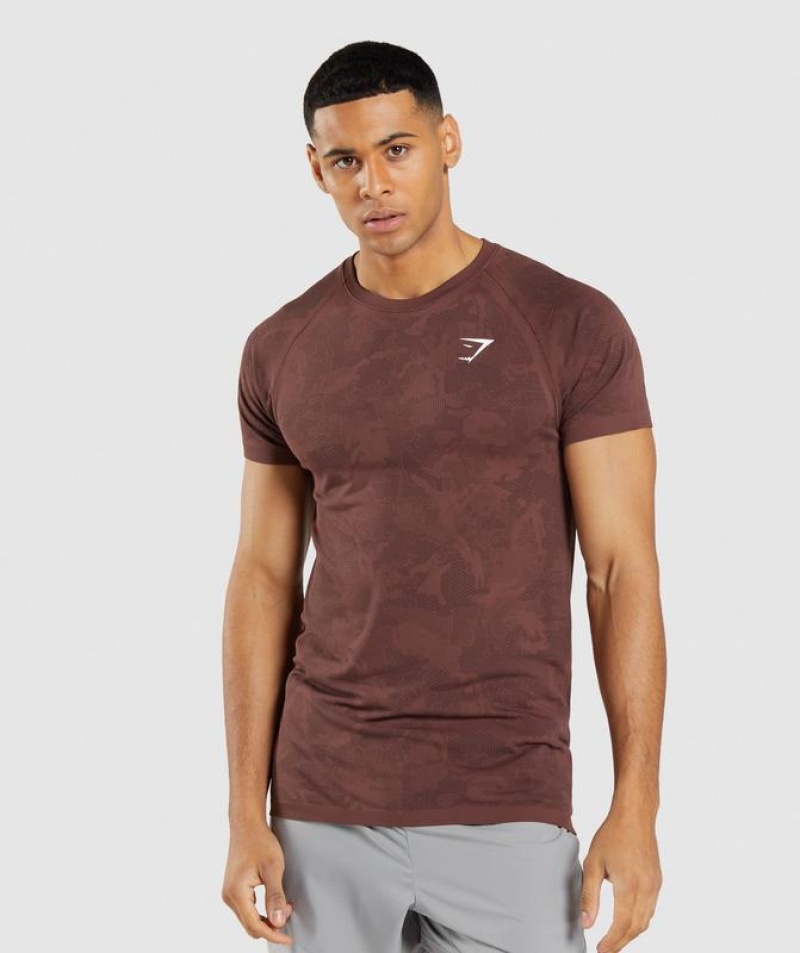 T-Shirts Gymshark Geo Seamless T-Shirt Cherry Brown/Black | UTWGX5814