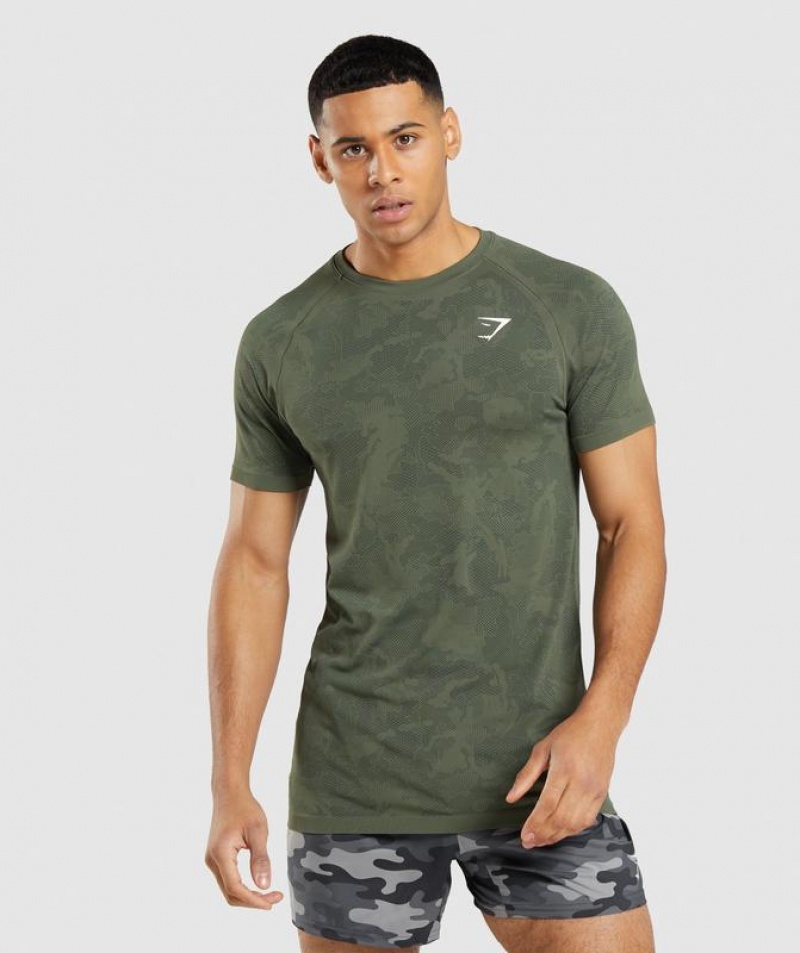 T-Shirts Gymshark Geo Seamless T-Shirt Core Olive/Black | TXWAM2403