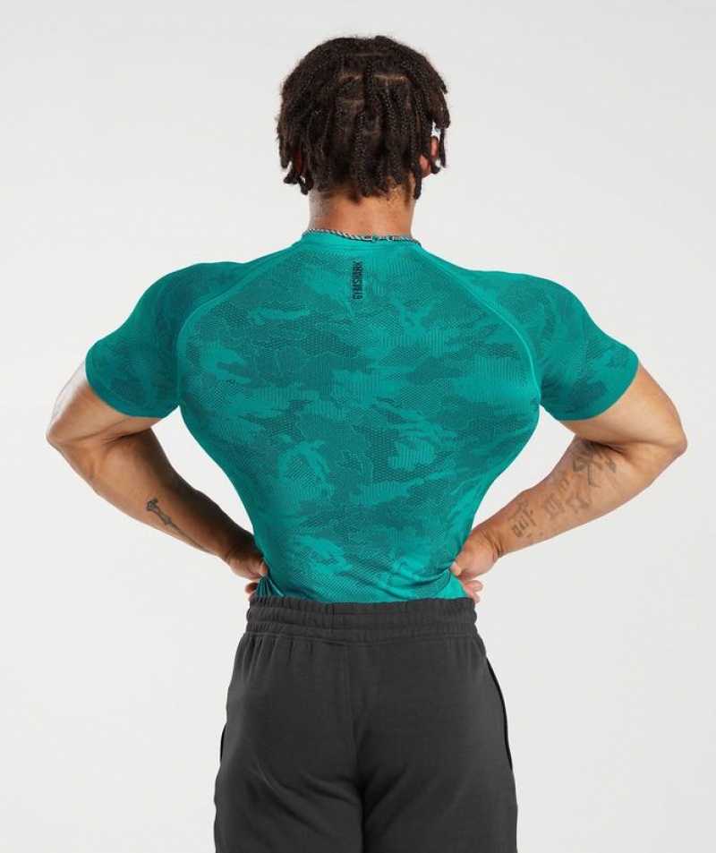 T-Shirts Gymshark Geo Seamless T-Shirt Seafoam Blue/Darkest Teal | MJDGO1786