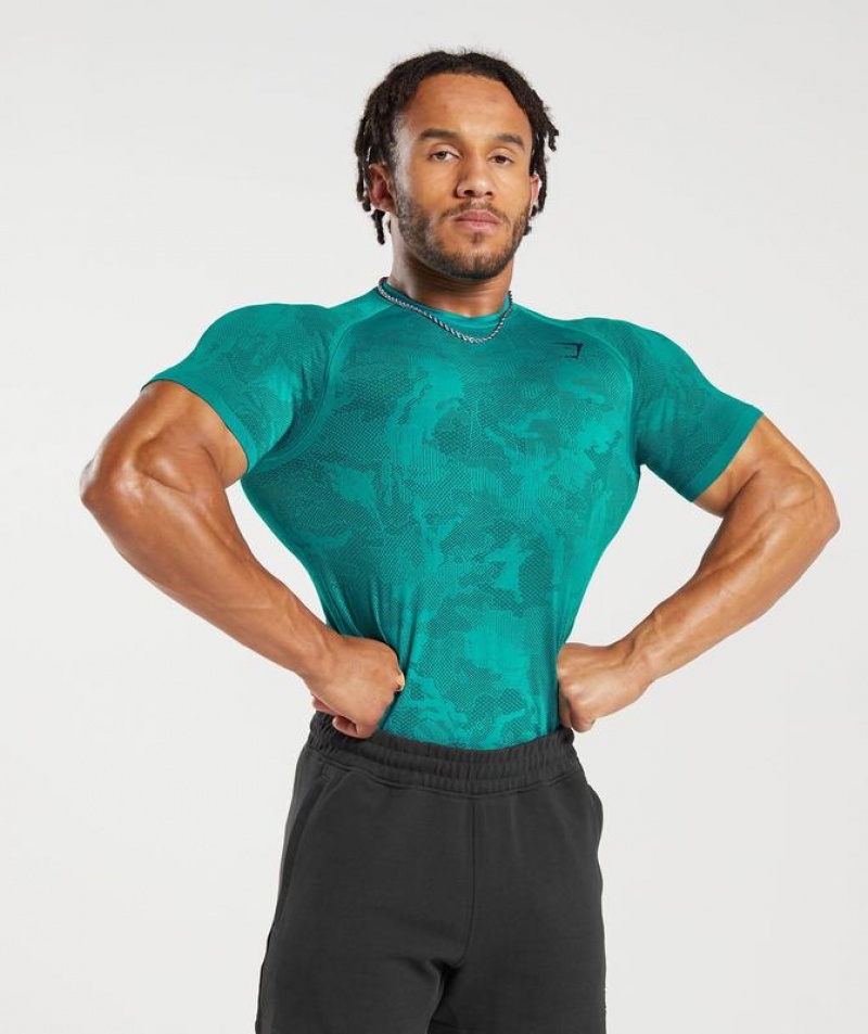 T-Shirts Gymshark Geo Seamless T-Shirt Seafoam Blue/Darkest Teal | MJDGO1786