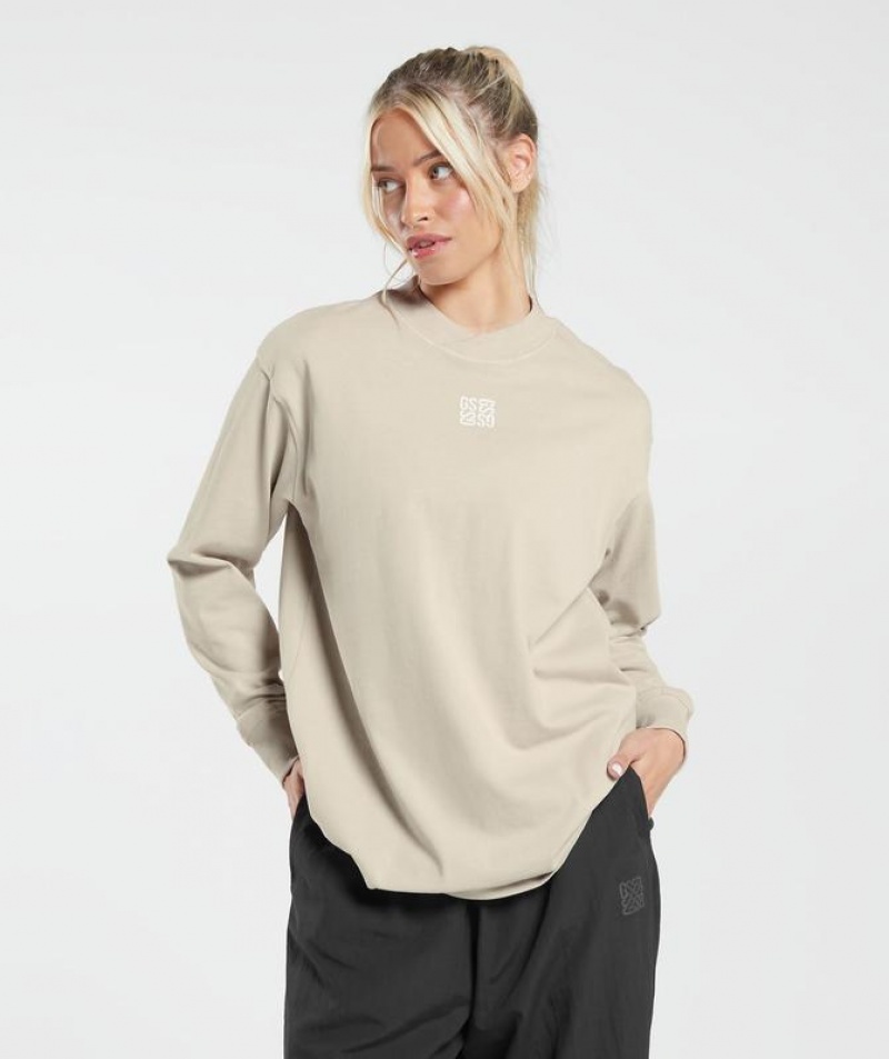 T-Shirts Gymshark Monogram Oversized Long Sleeve Top Gris | NMWYZ3986